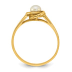 14k Polished 4-5mm White Button White Freshwater Cultured Pearl Size 7 Ring