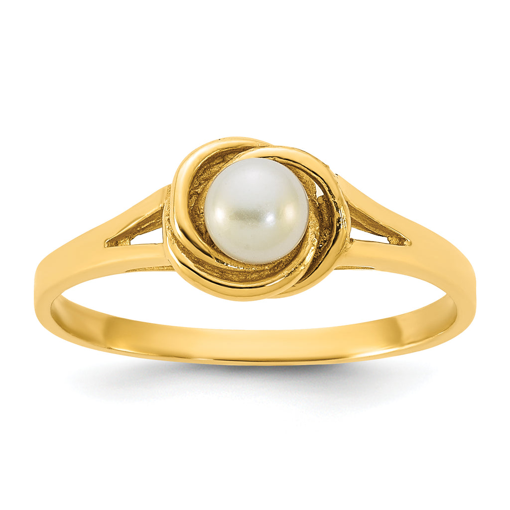 14k Polished 4-5mm White Button White Freshwater Cultured Pearl Size 7 Ring