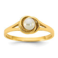 14k Polished 4-5mm White Button White Freshwater Cultured Pearl Size 7 Ring