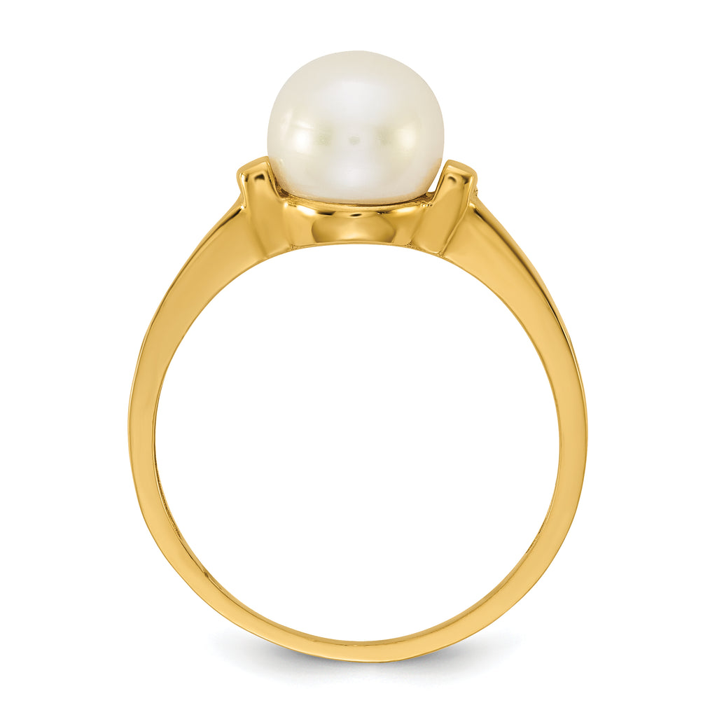 14k Polished 7-8mm Button White Freshwater Cultured Pearl Size 7 Ring