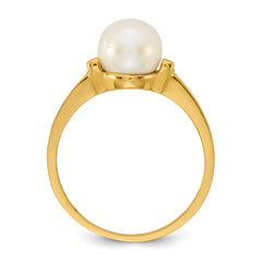 14k Polished 7-8mm Button White Freshwater Cultured Pearl Size 7 Ring