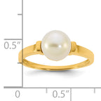 14k Polished 7-8mm Button White Freshwater Cultured Pearl Size 7 Ring