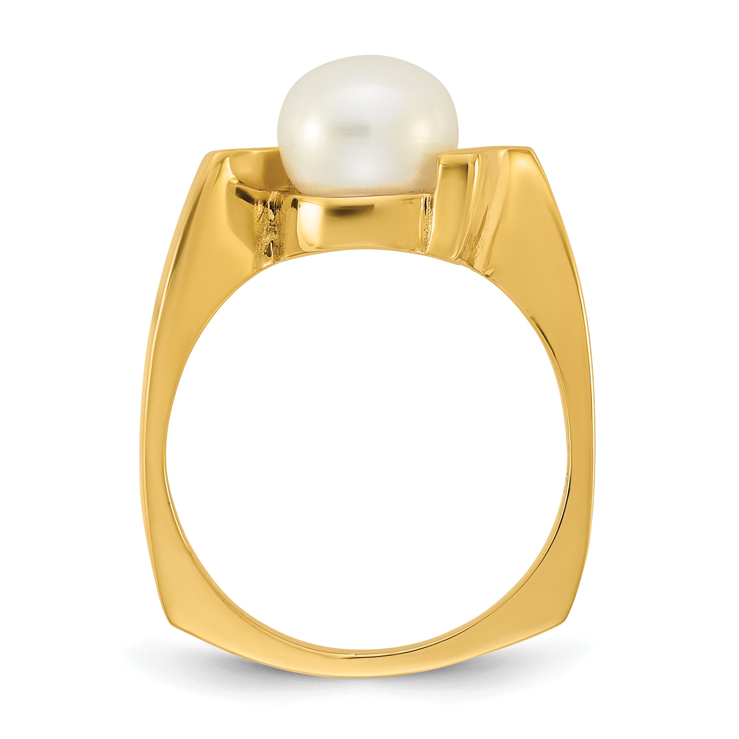 14k Polished 7-8mm Button White Freshwater Cultured Pearl Size 7 Square Shank  Ring Secondary image
