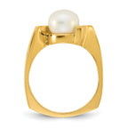 14k Polished 7-8mm Button White Freshwater Cultured Pearl Size 7 Square Shank  Ring
