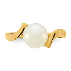 14k Polished 7-8mm Button White Freshwater Cultured Pearl Size 7 Square Shank  Ring