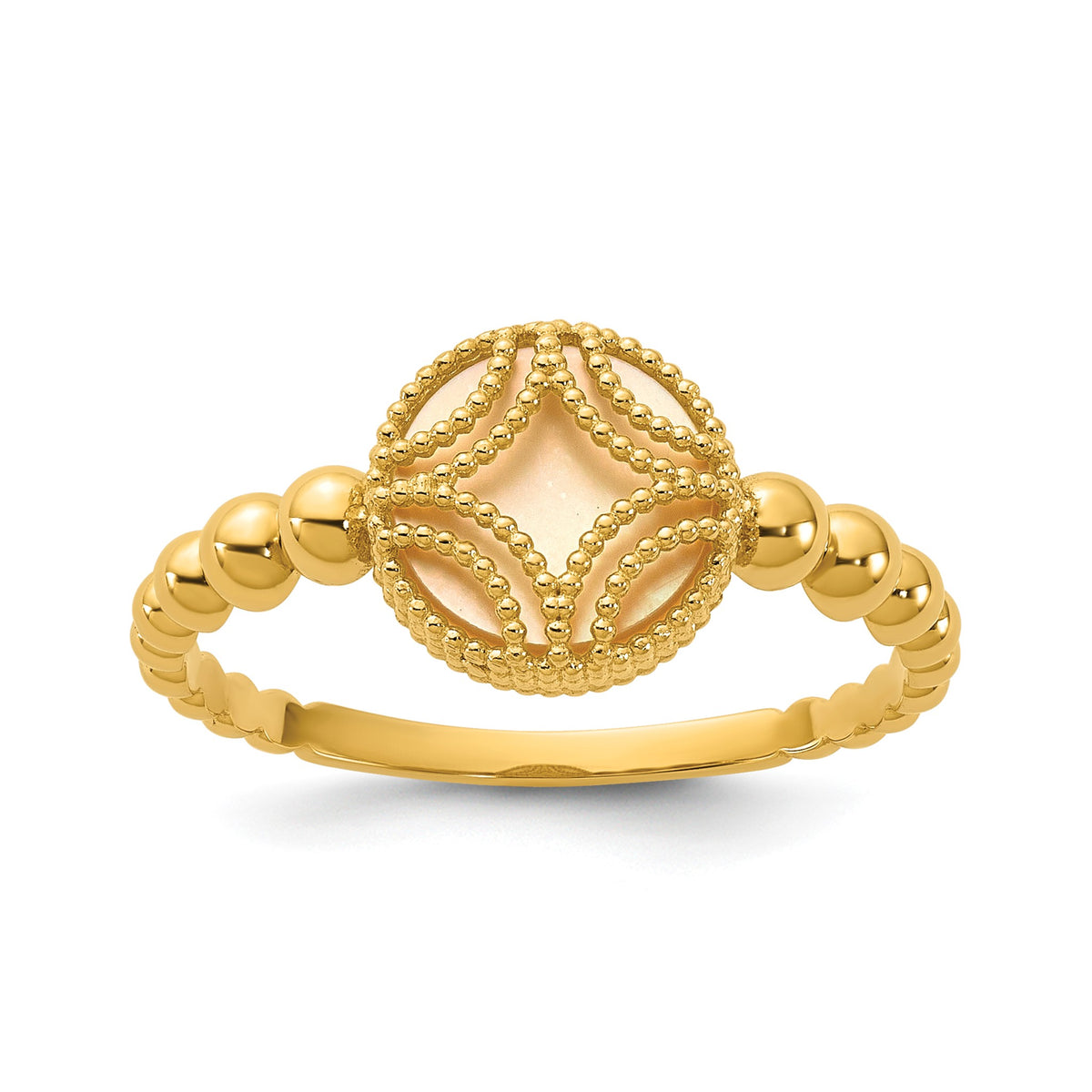 Mother of Pearl Fancy Beaded Ring in 14K Yellow Gold, Size 7 - Sophia Jewelers Main image