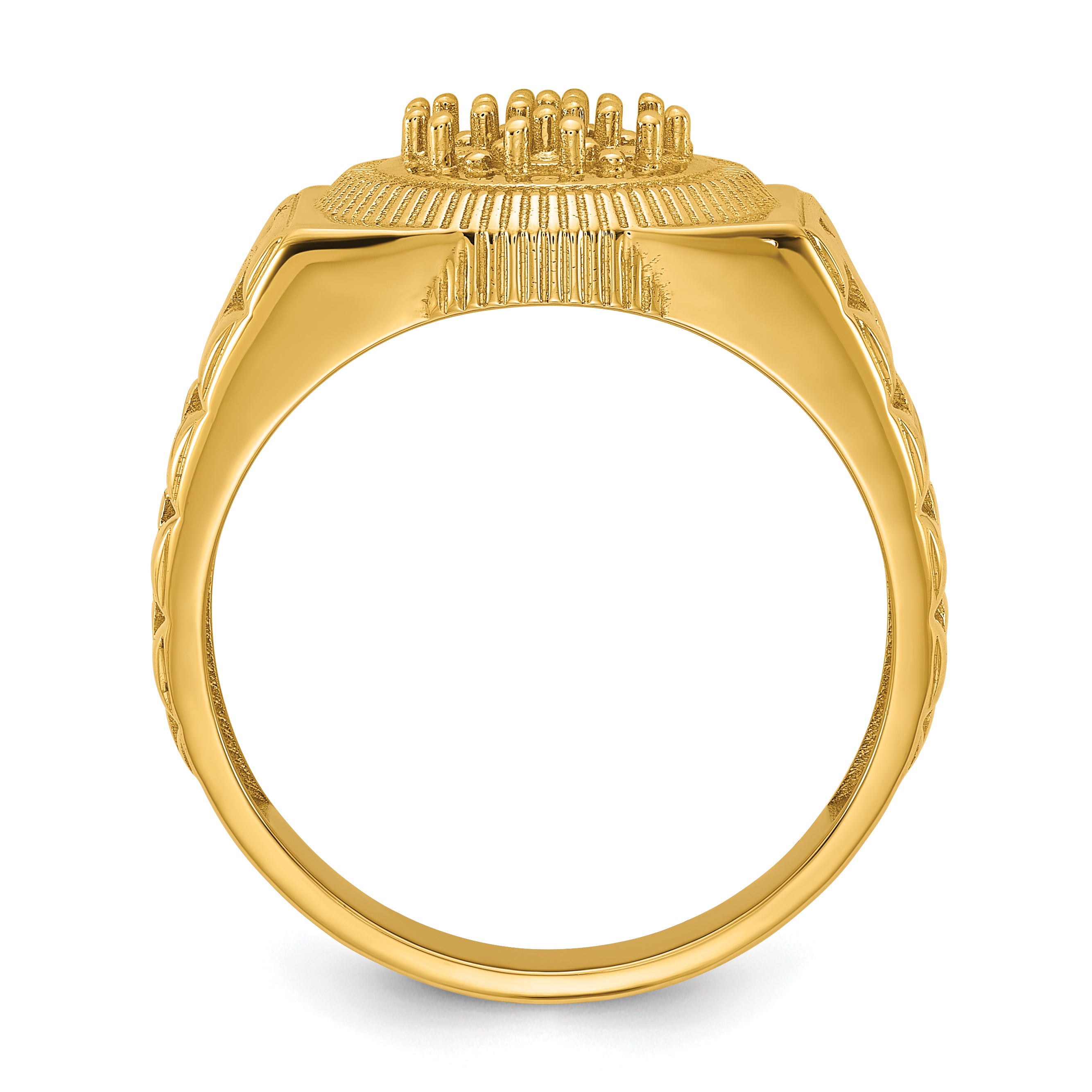 14k Ridged-Sides Circular Top Mens Diamond Ring Mounting (No Stone Included) Secondary image