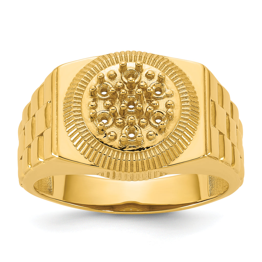 14k Ridged-Sides Circular Top Mens Diamond Ring Mounting (No Stone Included)