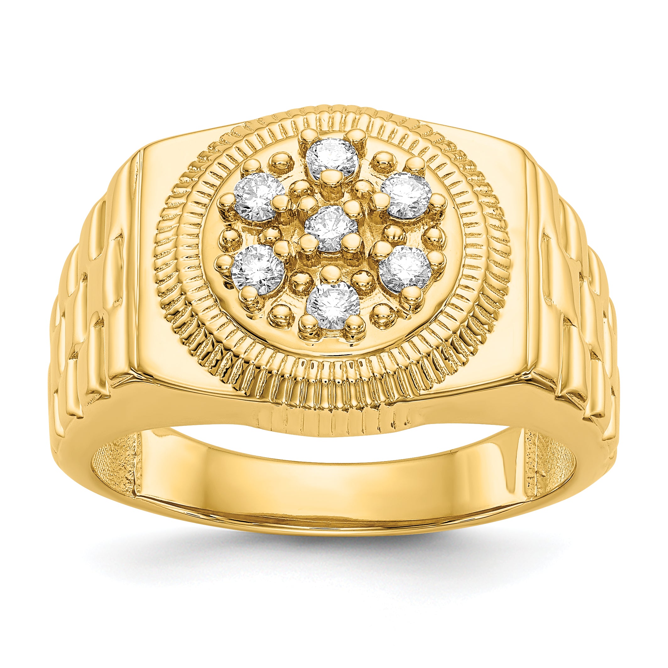 14k 1/4 carat AAA Diamond Circular Top Mens Ring