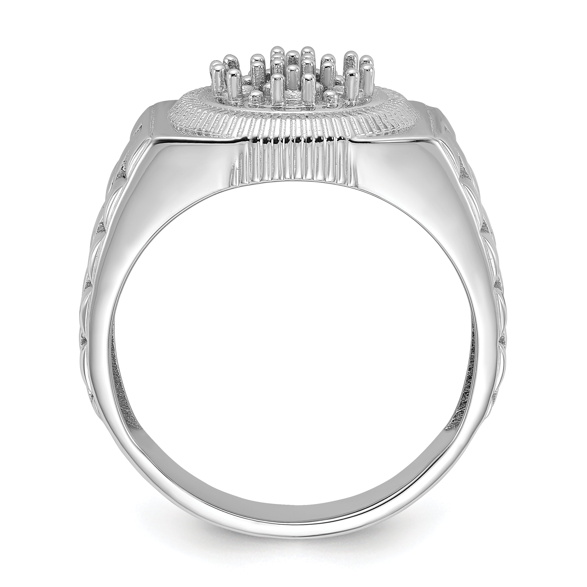 14k White Gold Ridged-Side Circular Top Mens Diamond Ring Mounting (No Stone Included) Secondary image