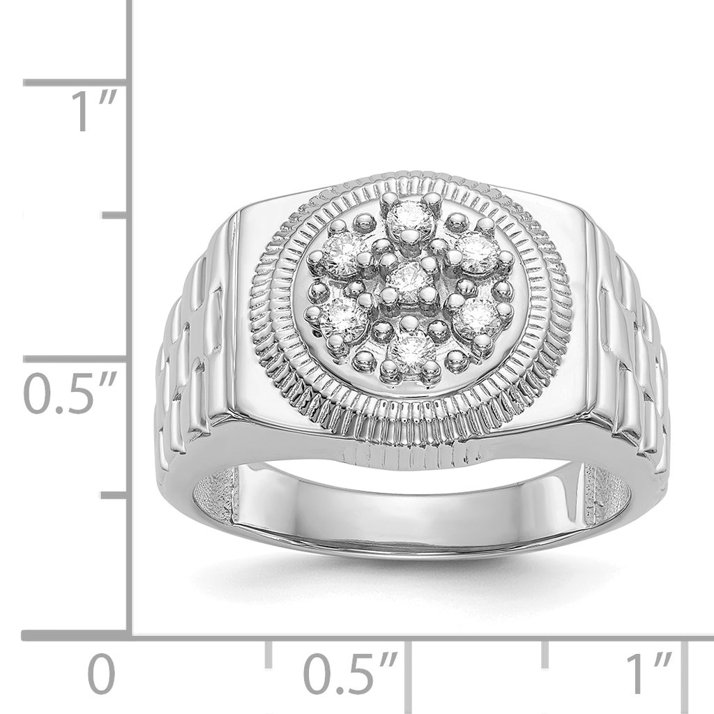 14k White Gold 1/4 carat A Diamond Circular Top Mens Ring