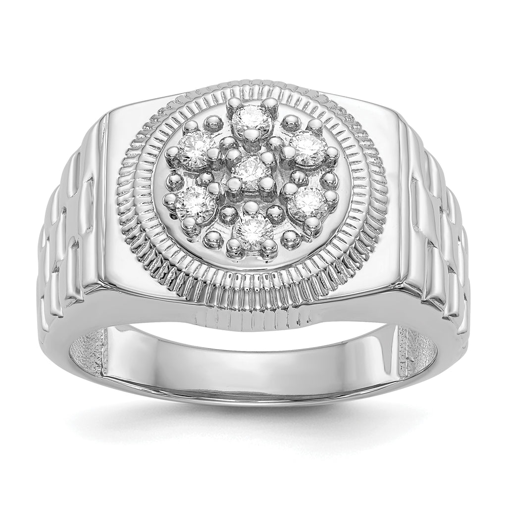 14k White Gold 1/4 carat A Diamond Circular Top Mens Ring