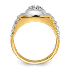 14k Two-Tone Ridged-Sides Circular Top Mens Ring Mounting (No Stone Included)