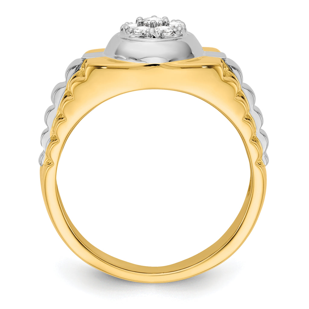 14k Two-tone 1/5 carat A Diamond Mens Cluster Ring