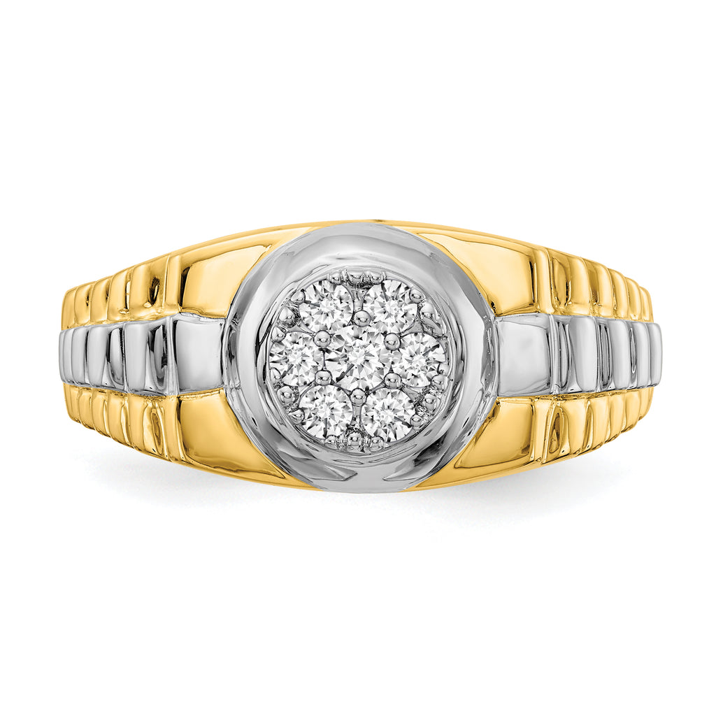 14k Two-tone 1/5 carat AAA Diamond Mens Cluster Ring