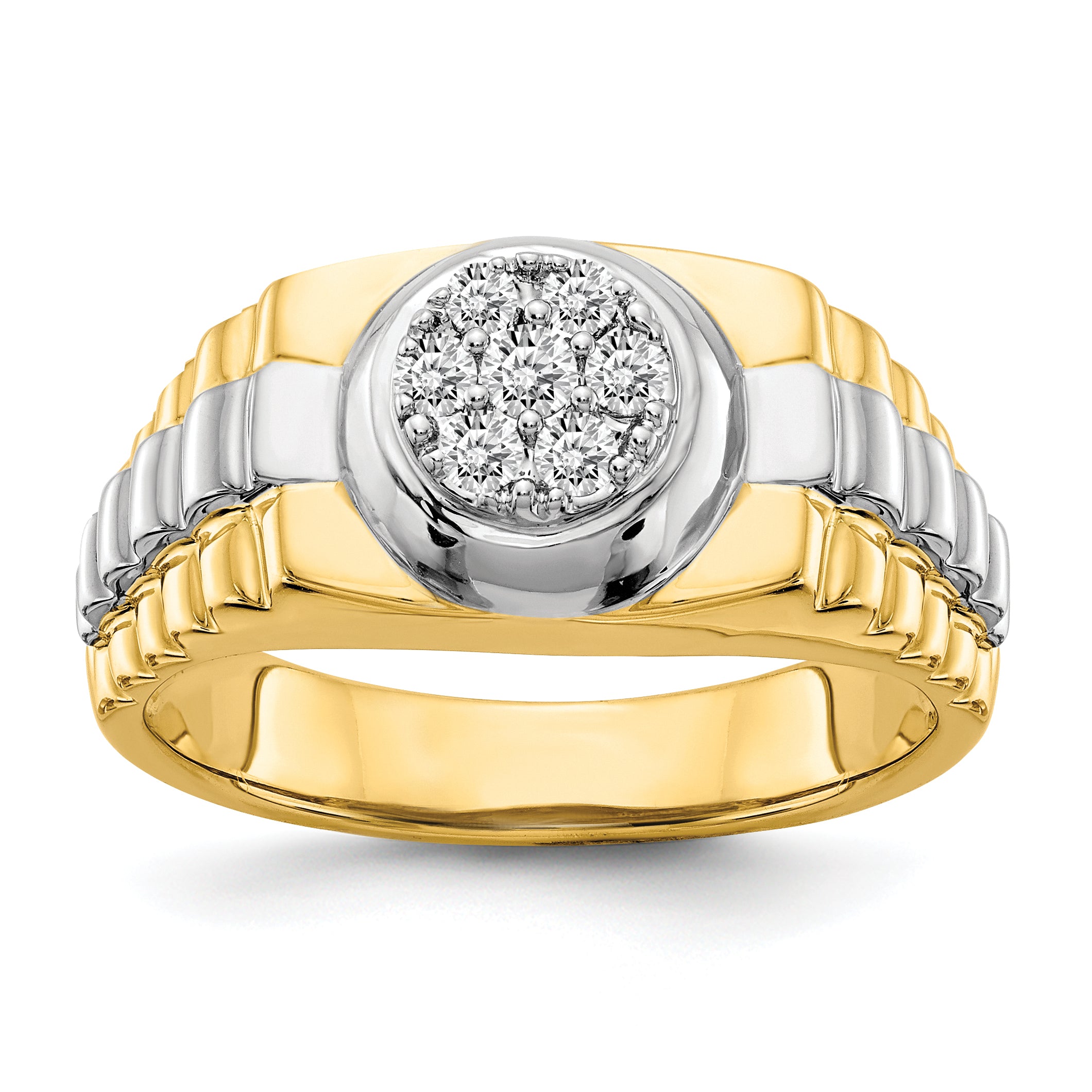 14k Two-tone 1/5 carat AA Diamond Mens Cluster Ring Main image