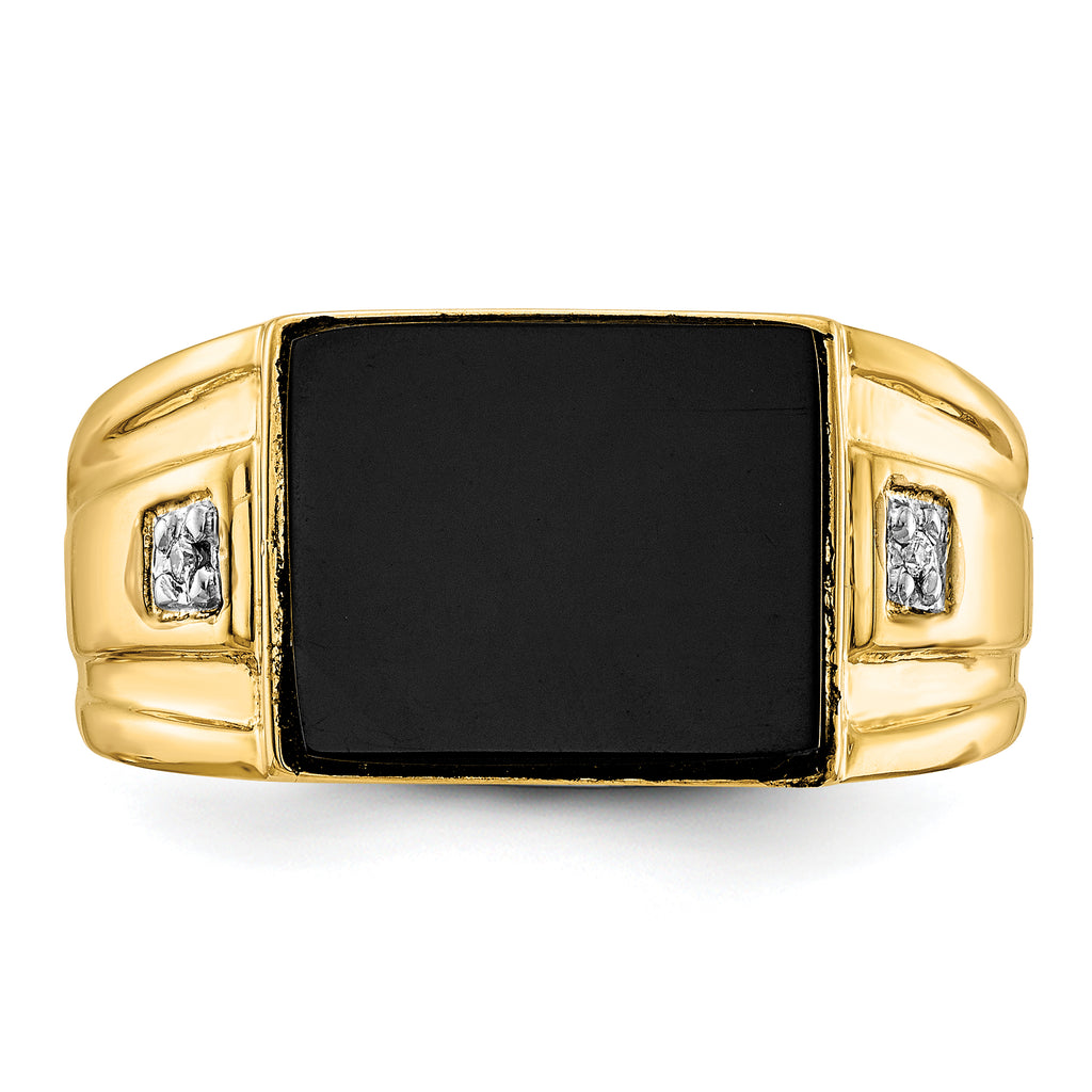 14k 10x8mm Rectangle Onyx and A Diamond Mens Ring