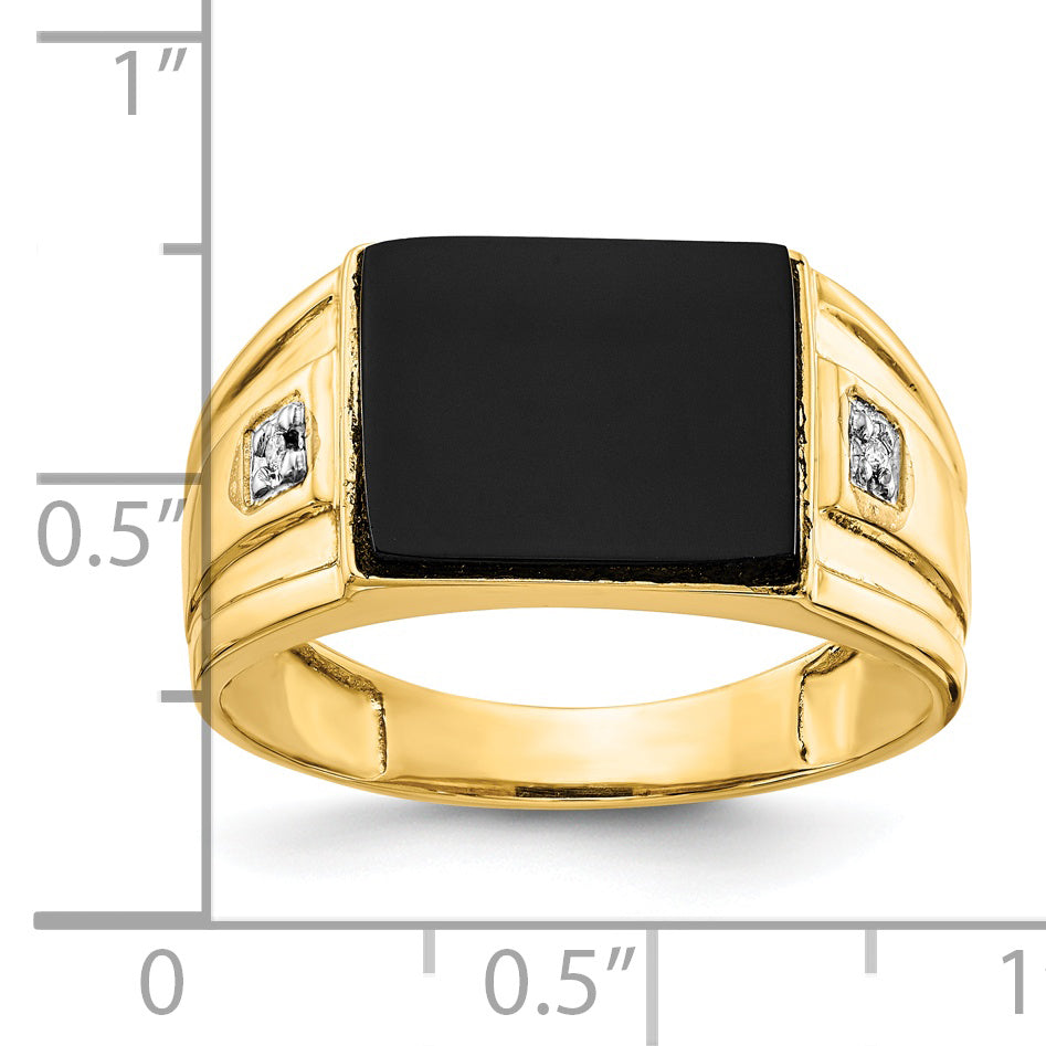 14k 10x8mm Rectangle Onyx and A Diamond Mens Ring