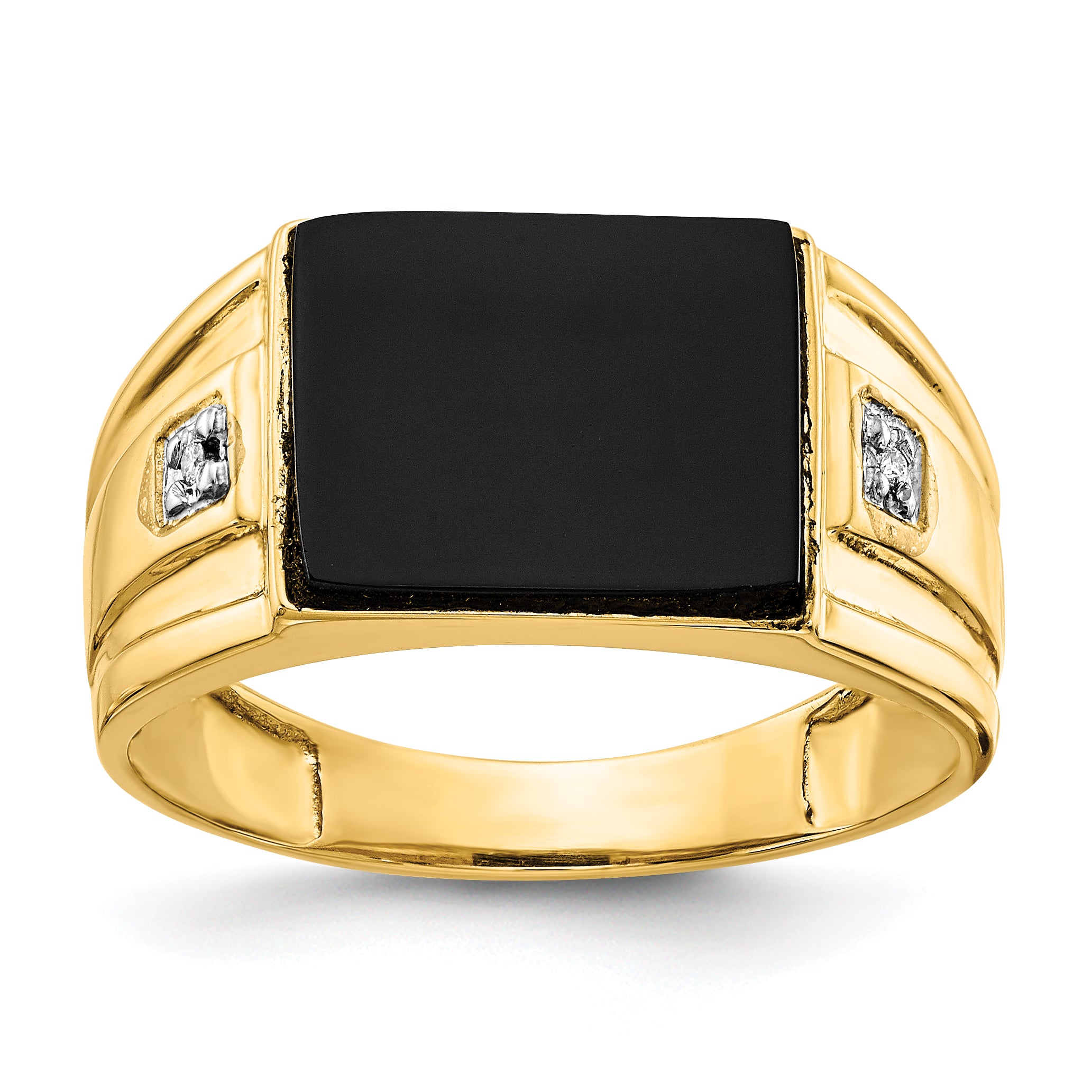 14k 10x8mm Rectangle Onyx and AA Diamond Mens Ring Main image