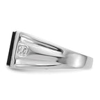 14k White Gold 10x8mm Rectangle Onyx and A Diamond Mens Ring
