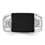 14k White Gold 10x8mm Rectangle Onyx and AA Diamond Mens Ring