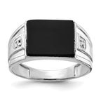 14k White Gold 10x8mm Rectangle Onyx and AAA Diamond Mens Ring