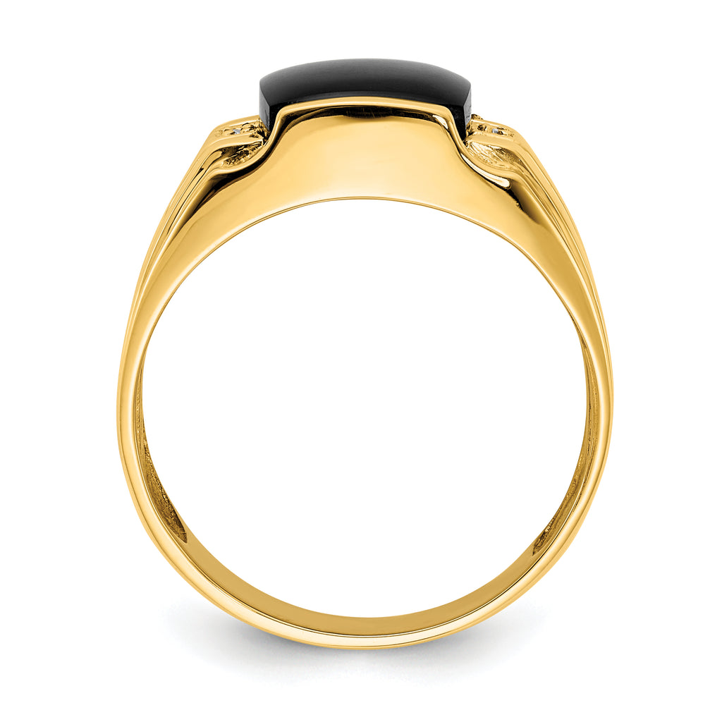 14k Cushion Onyx and VS Diamond Mens Ring