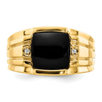14k Cushion Onyx and A Diamond Mens Ring