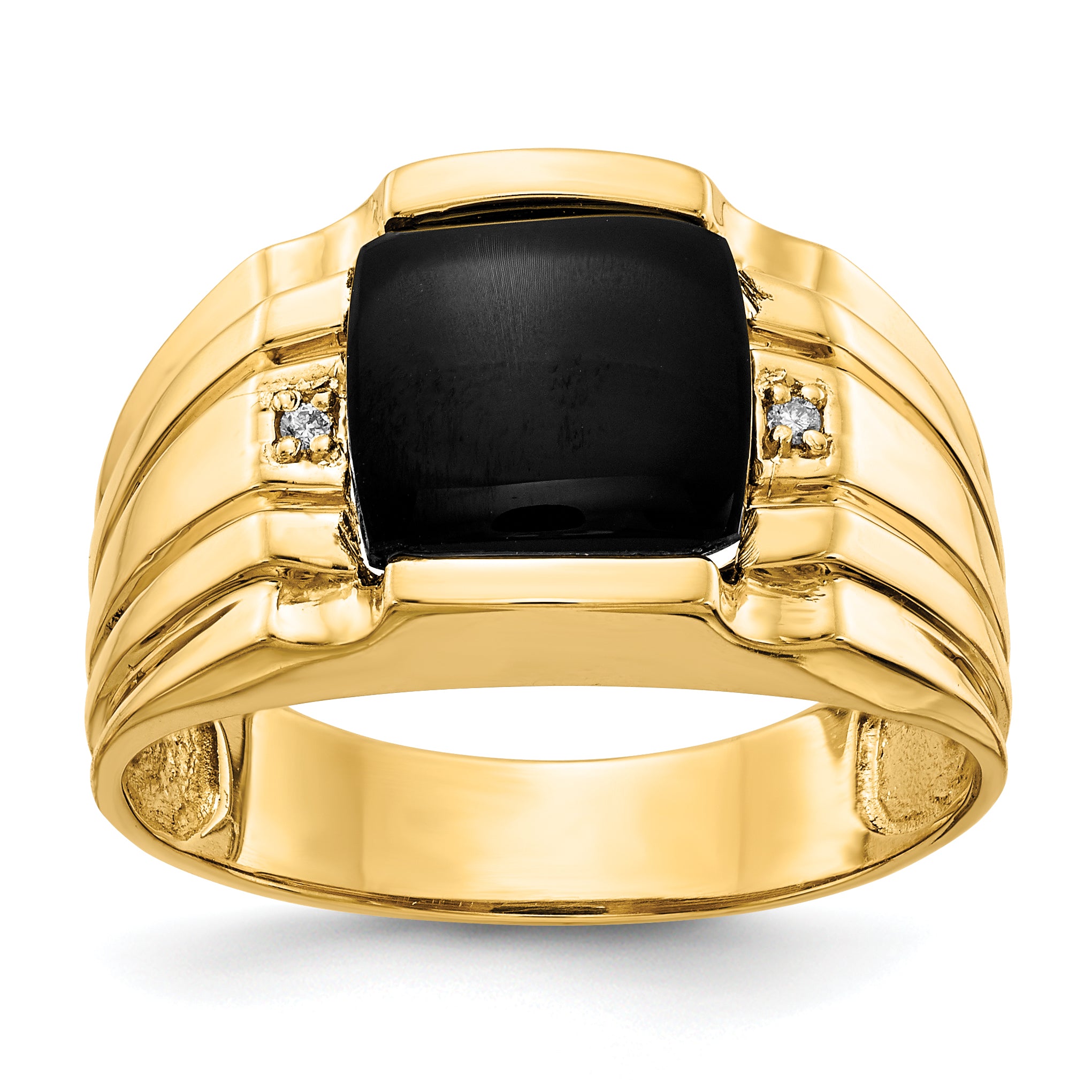 14k Cushion Onyx and AA Diamond Mens Ring