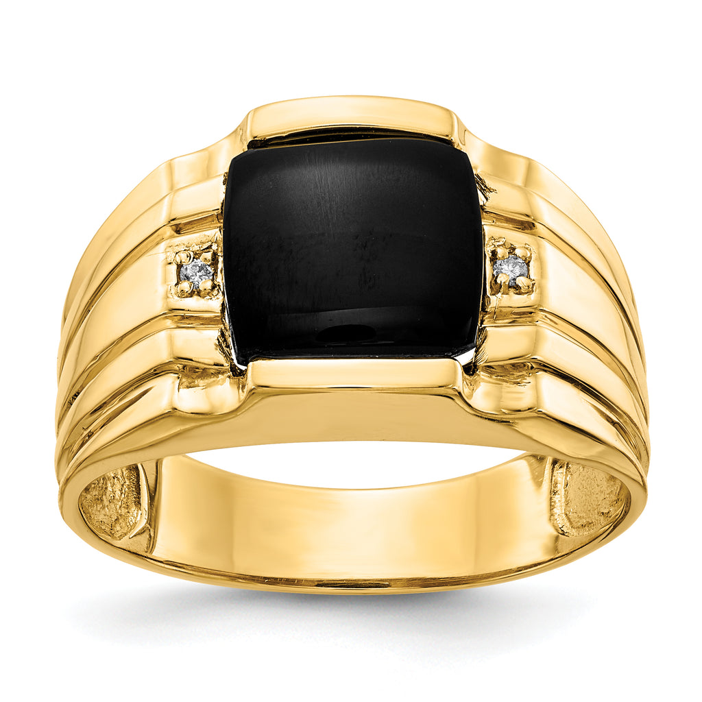 14k Cushion Onyx and VS Diamond Mens Ring
