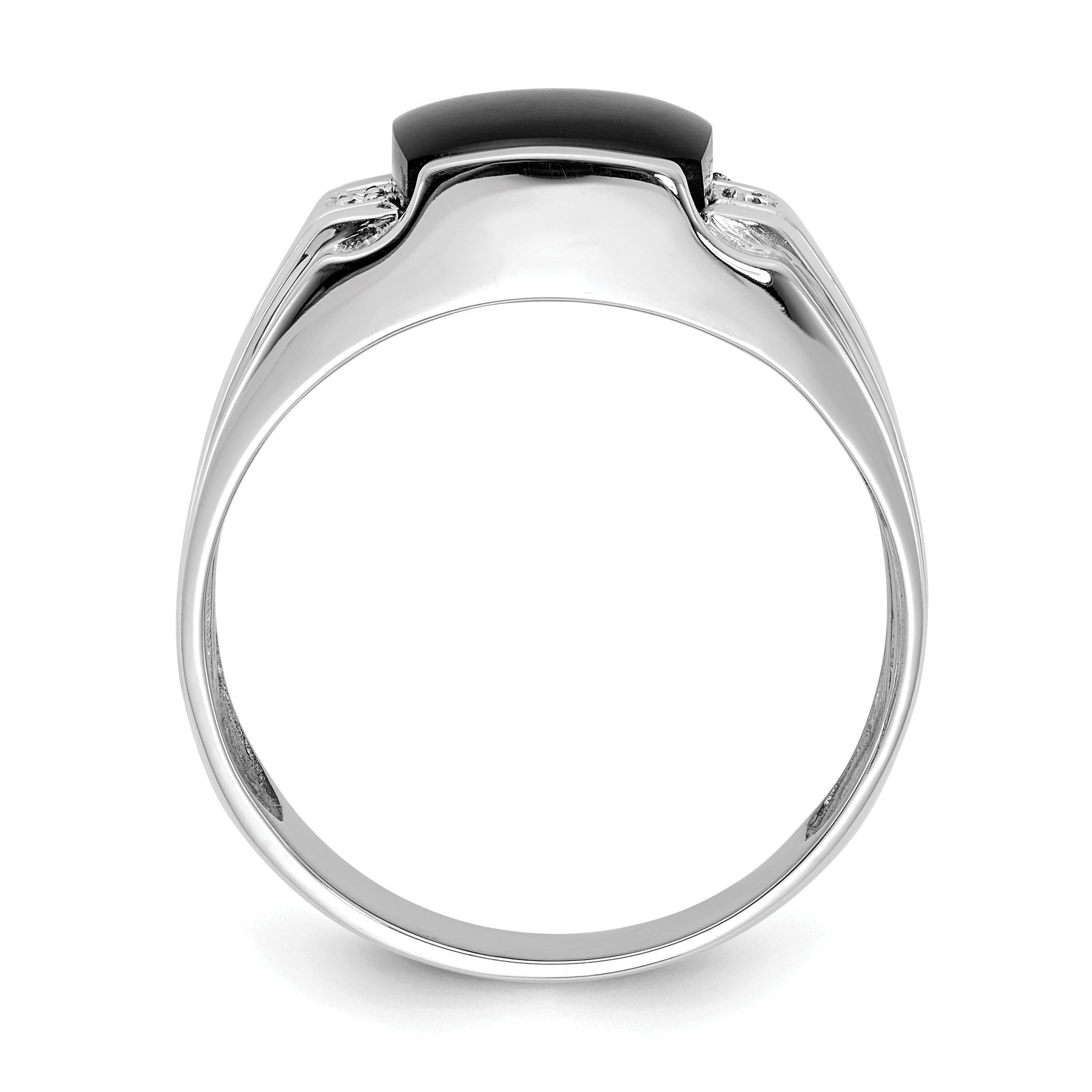 14k White Gold Cushion Onyx and A Diamond Mens Ring Secondary image