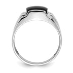 14k White Gold Cushion Onyx and AA Diamond Mens Ring
