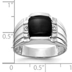 14k White Gold Cushion Onyx and AAA Diamond Mens Ring