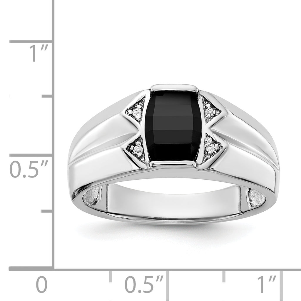 14k White Gold Onyx and A Diamond Mens Ring
