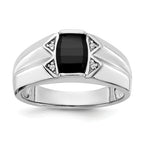 14k White Gold Onyx and A Diamond Mens Ring