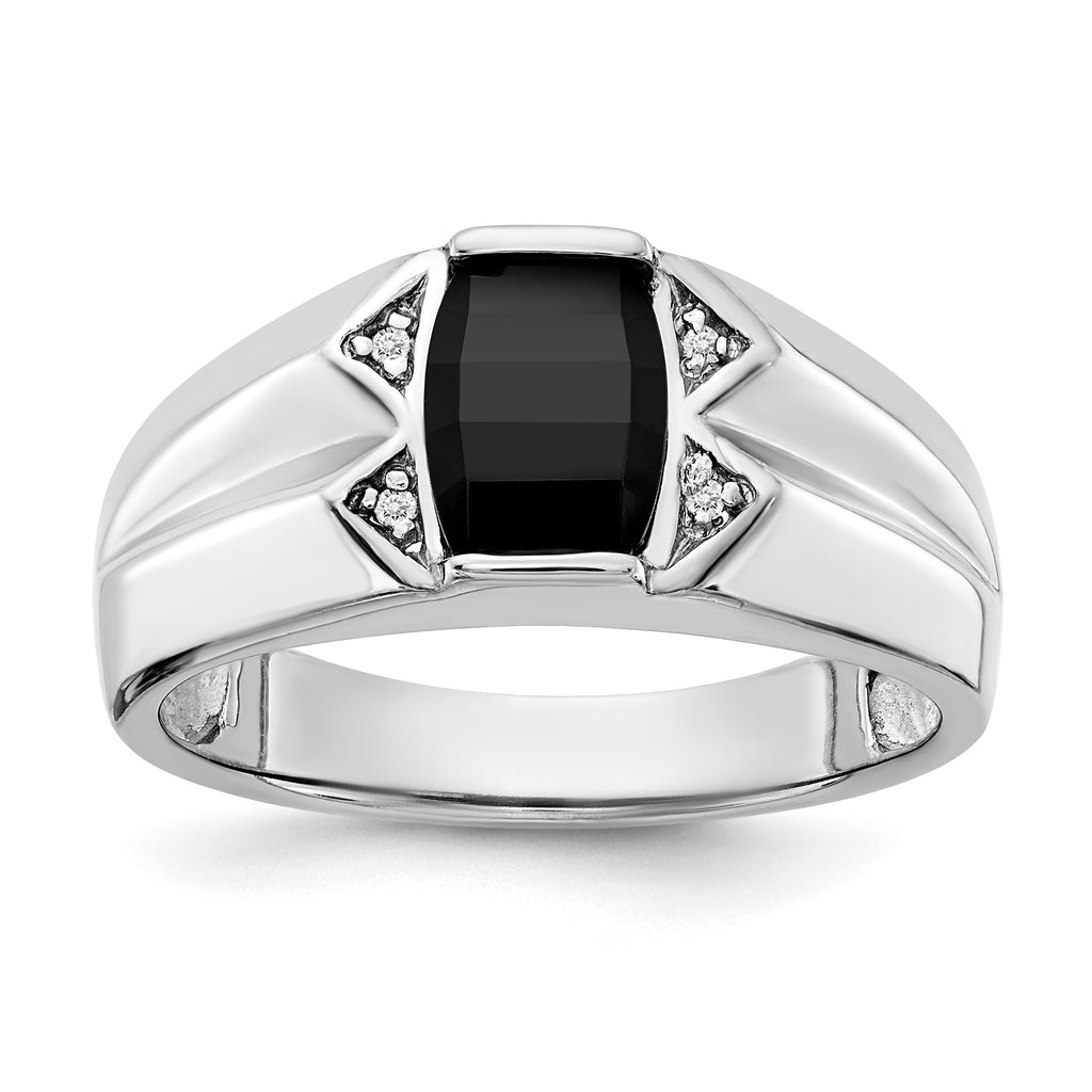 14k White Gold Onyx and VS Diamond Mens Ring