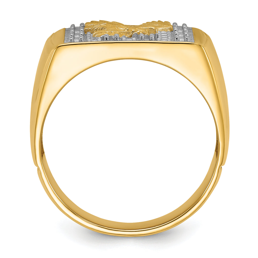 14k Squared Top with Eagle in Center Mens Diamond Ring Mounting (No Stone Included)