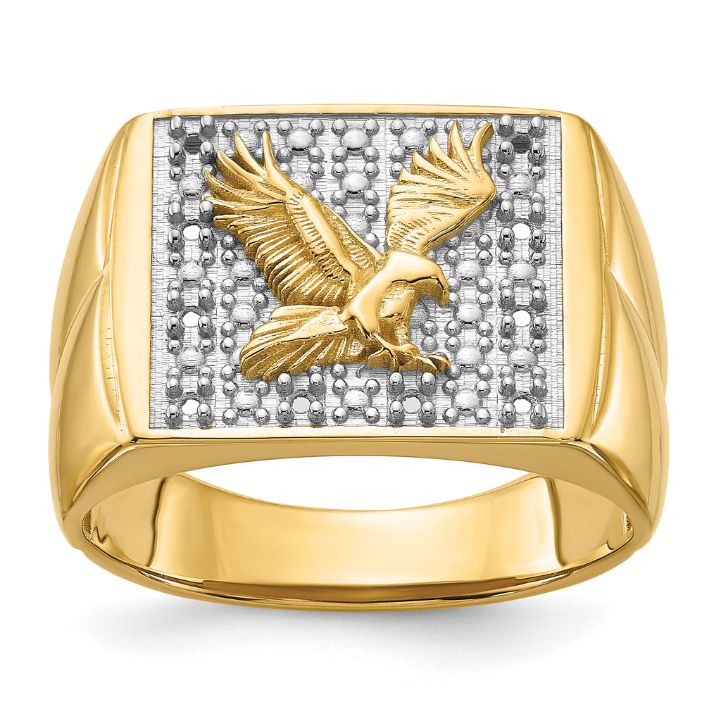 14k Squared Top with Eagle in Center Mens Diamond Ring Mounting (No Stone Included)