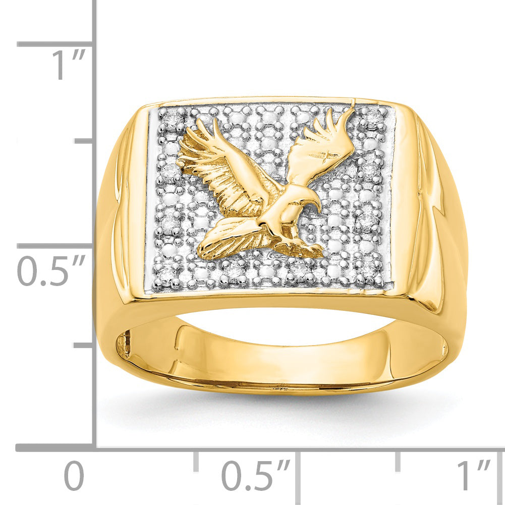 14k 1/10 carat AAA Diamond Mens Eagle Ring