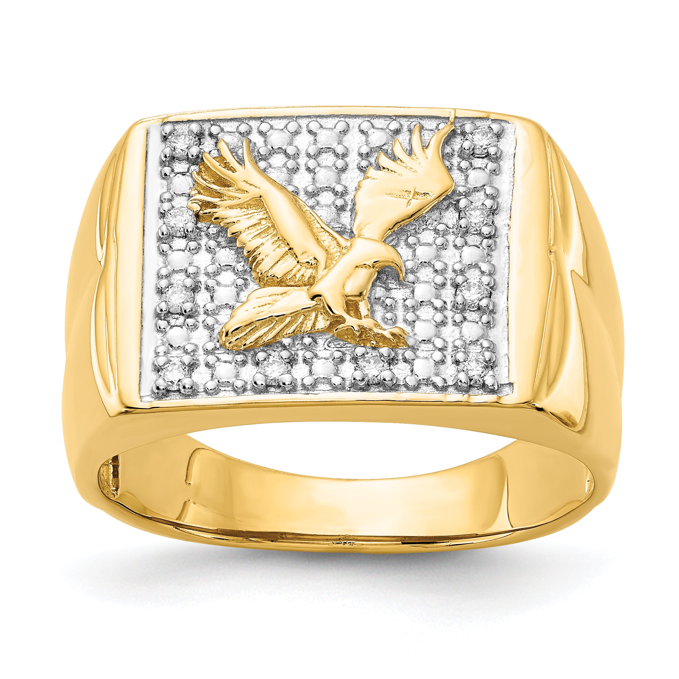 14k 1/10 carat A Diamond Mens Eagle Ring