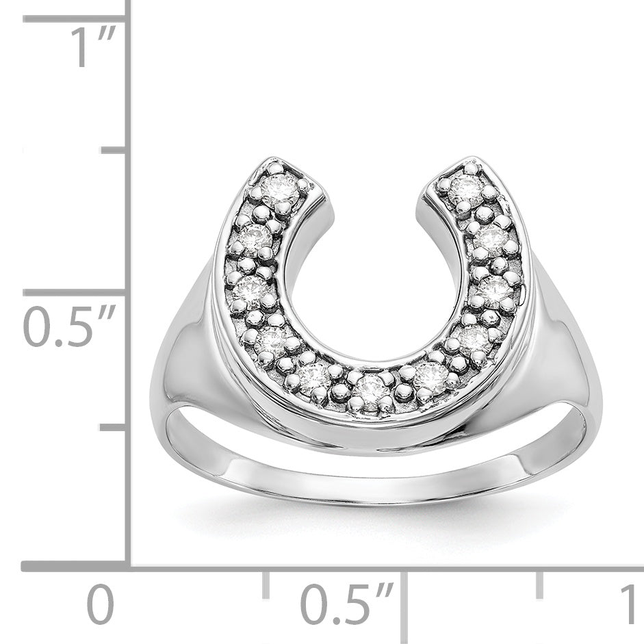 14k White Gold 1/5 carat AAA Diamond Mens Horseshoe Ring