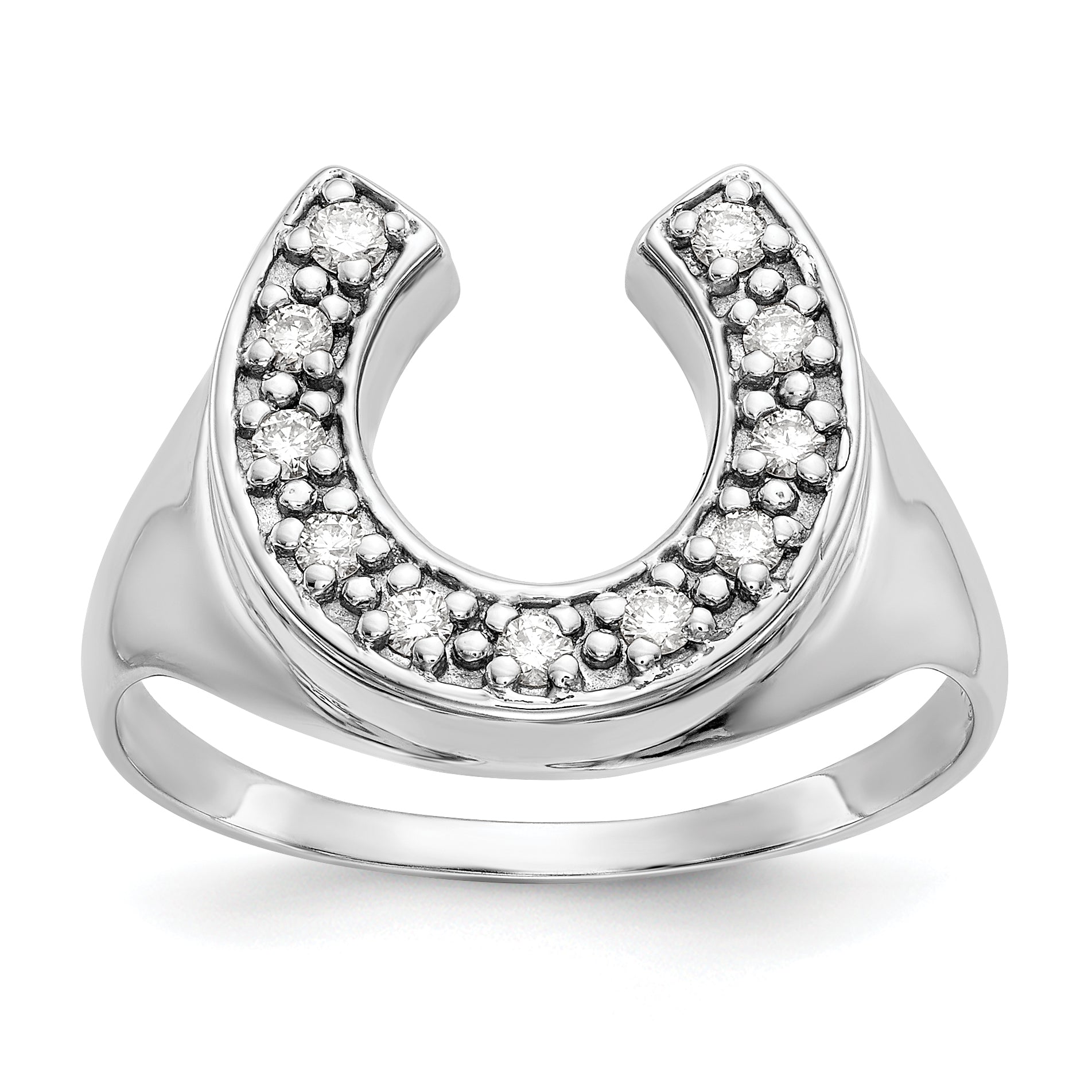 14k White Gold 1/5 carat VS Diamond Mens Horseshoe Ring Main image