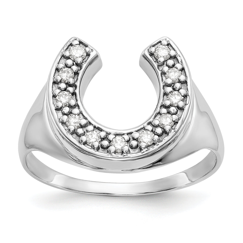 14k White Gold 1/5 carat AA Diamond Mens Horseshoe Ring