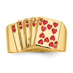 14k Enameled Royal Flush in Hearts Mens Ring