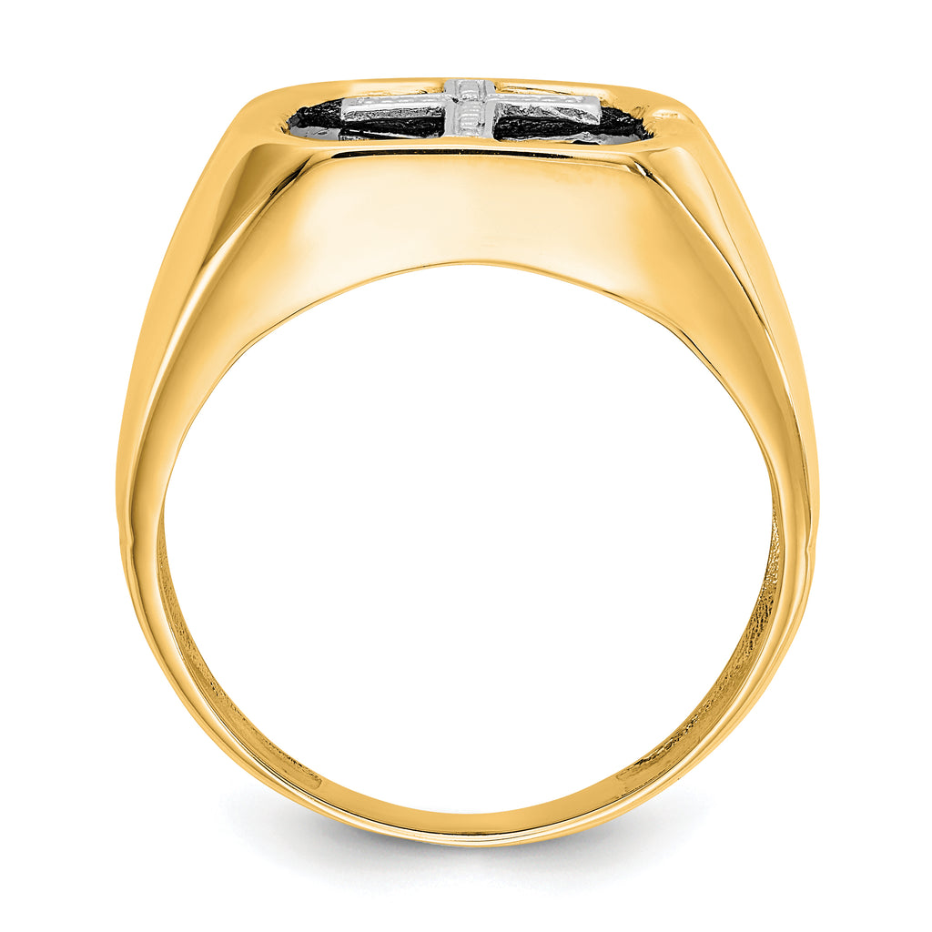 14k Octagon Onyx and A Diamond Mens Cross Sterling Silver Ring
