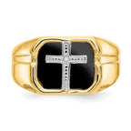 14k Octagon Onyx and AA Diamond Mens Cross Sterling Silver Ring