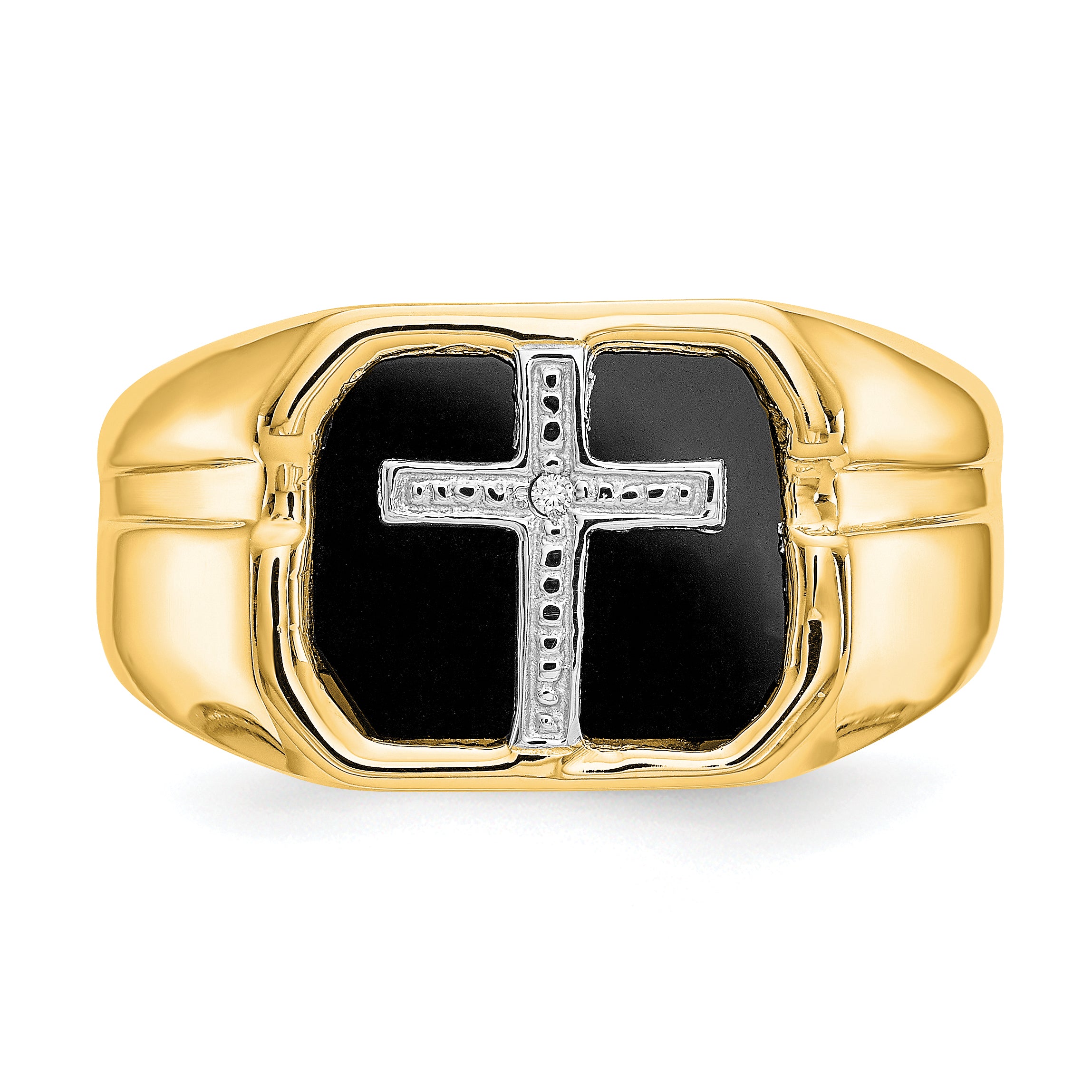 14k Octagon Onyx and A Diamond Mens Cross Sterling Silver Ring