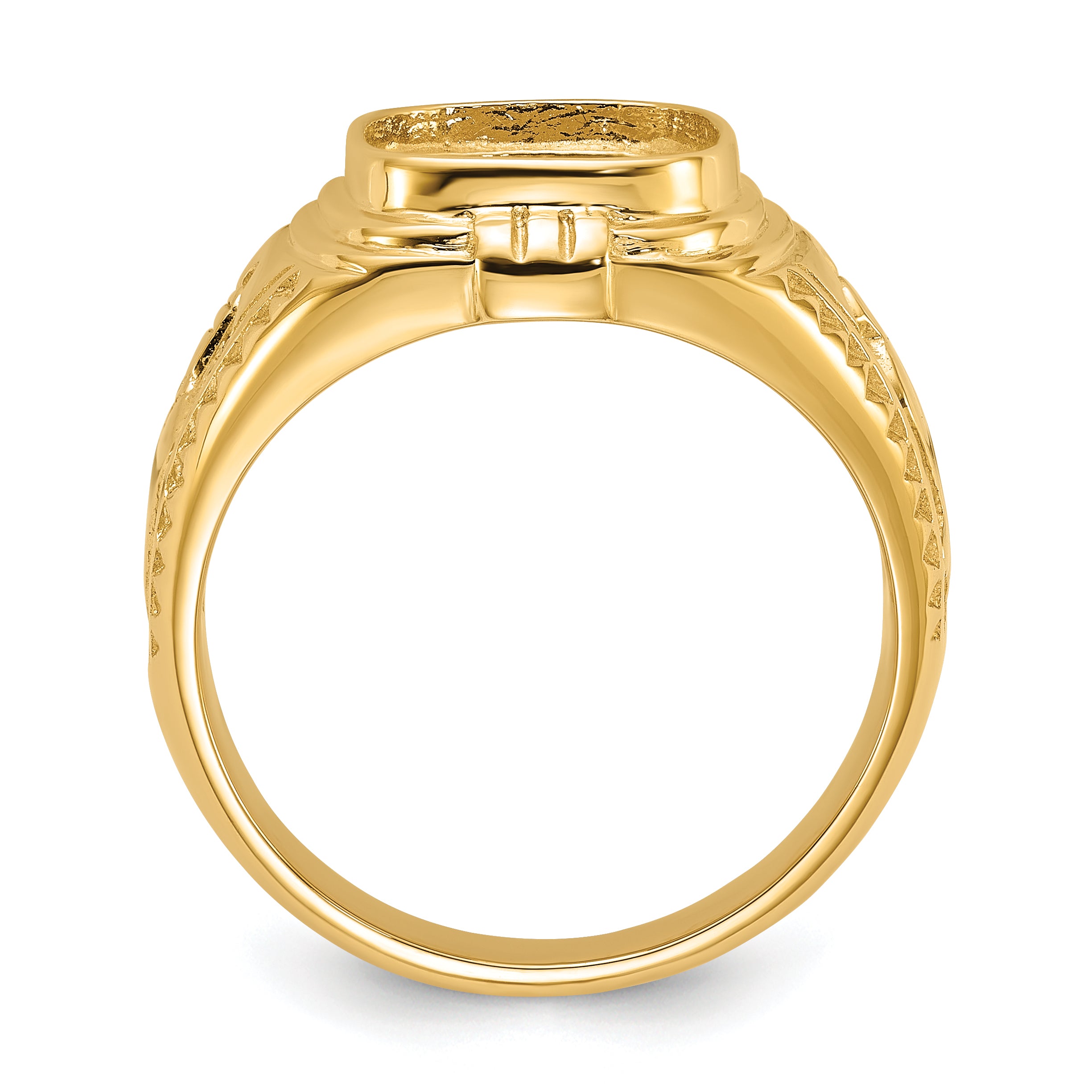 14k Men's Polished and Textured Masonic Ring Mounting (No Stone Included) Secondary image
