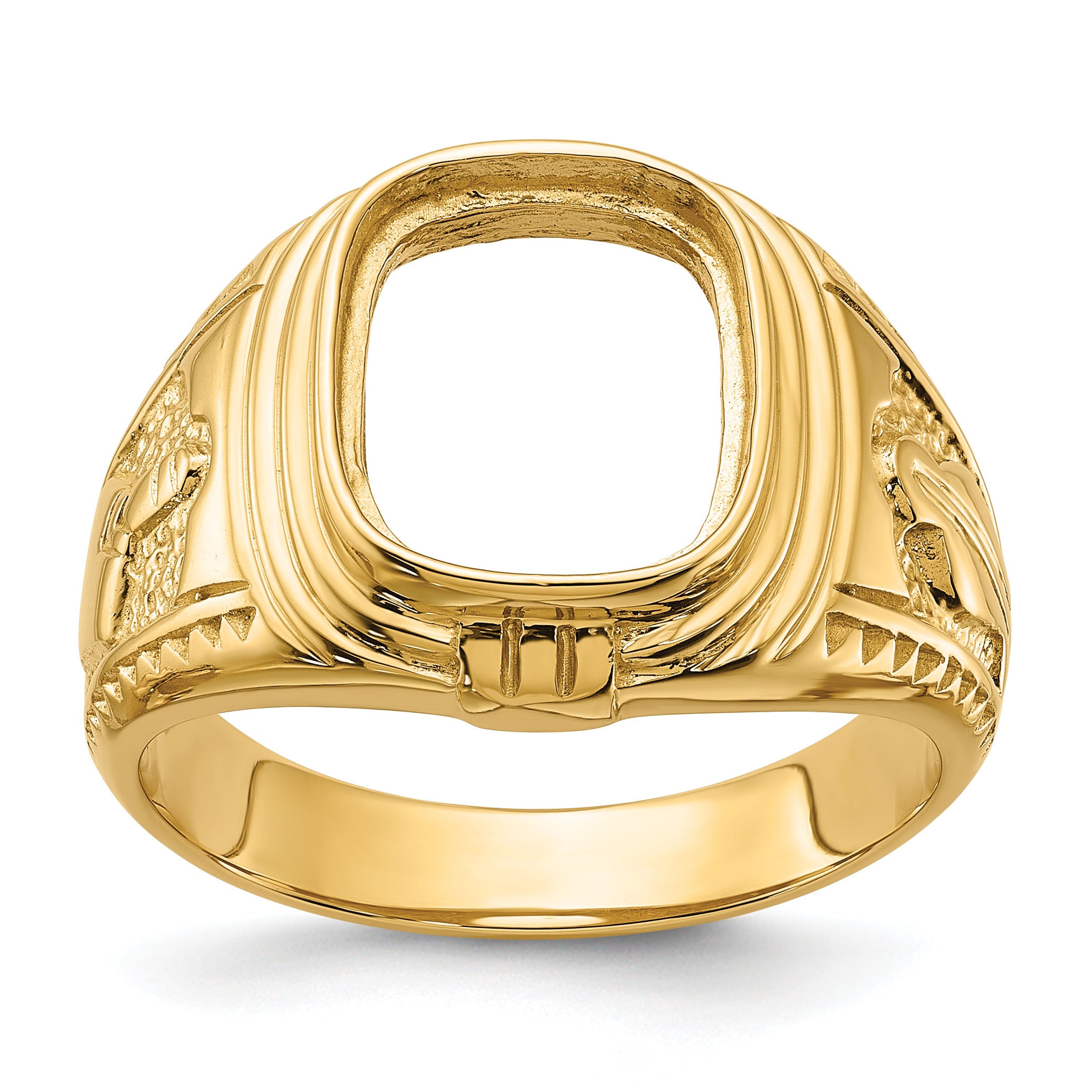 14k Men's Polished and Textured Masonic Ring Mounting (No Stone Included)