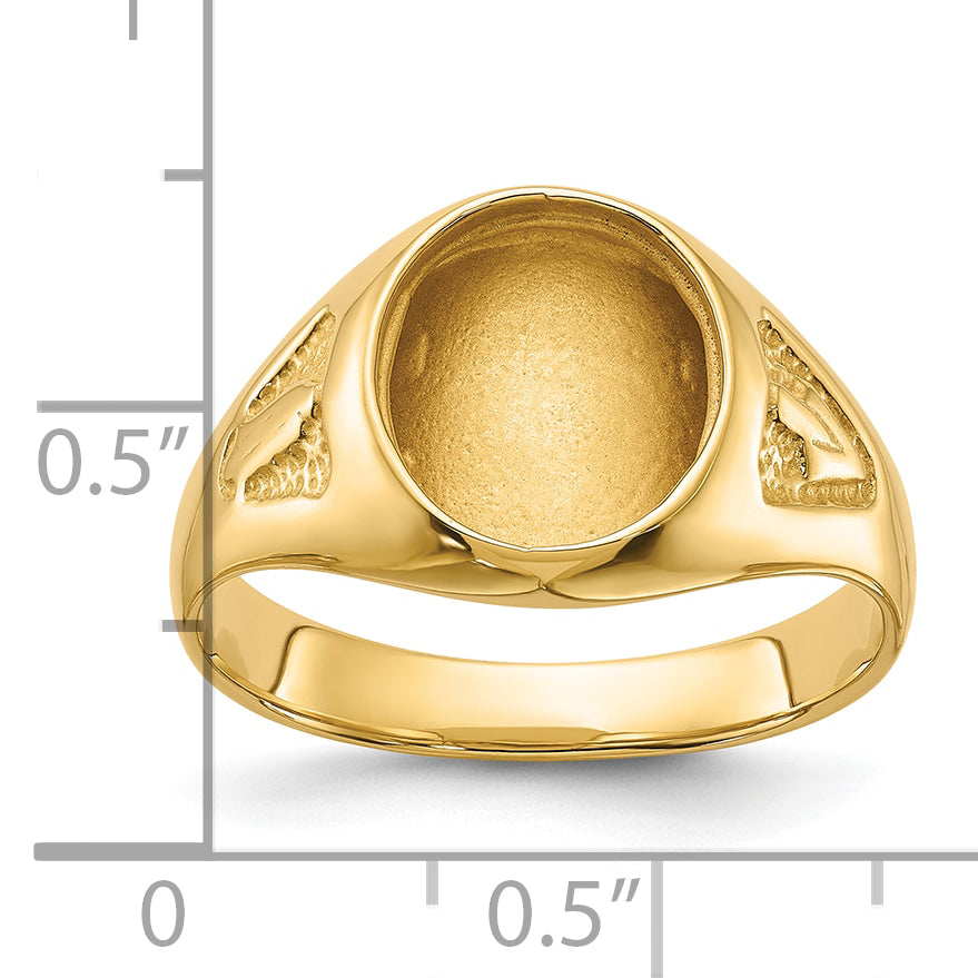 14k Men's Polished and Textured Masonic Ring Mounting (No Stone Included)